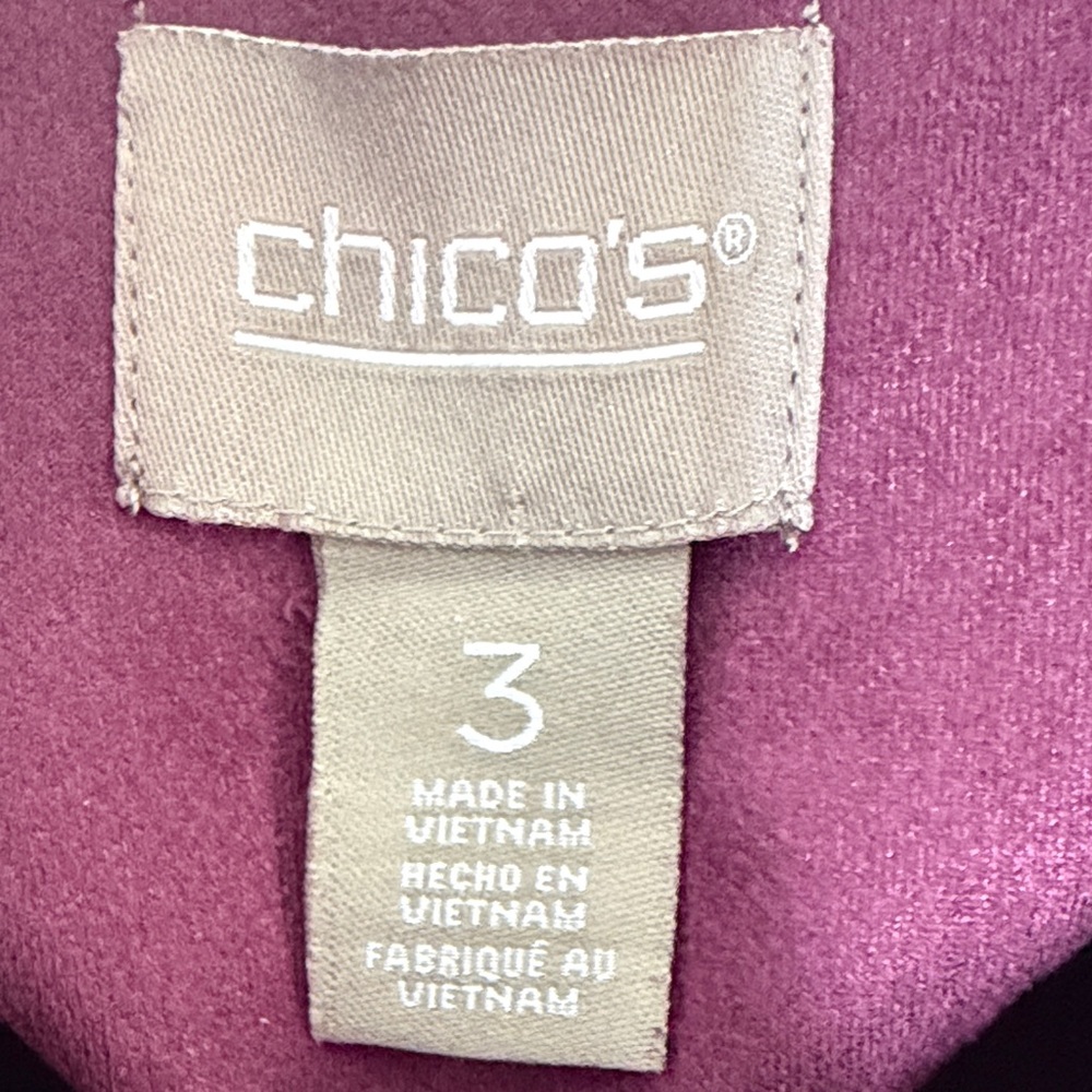 Chico’s Size 3 (XL/1X) Burgundy Moto Jacket Zip Pockets Stretch Blazer Plus - Picture 5 of 12